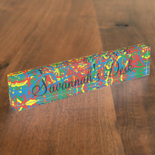 Colorful hot mess blast multi color splash rainbow desk name plate