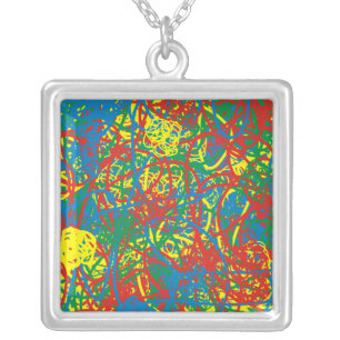 Colorful hot mess blast multi color splash rainbow silver plated necklace