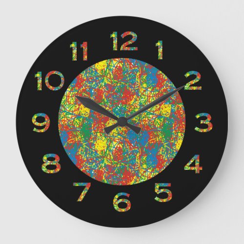 Colorful hot mess numbers festive bright rainbow large clock