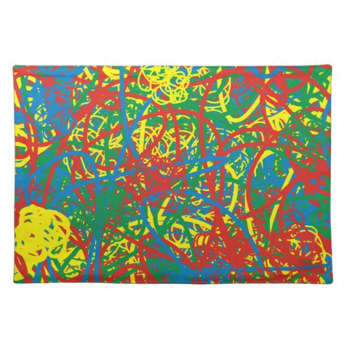 Colorful Hot Mess Red Blue Yellow Green Abstract  Cloth Placemat