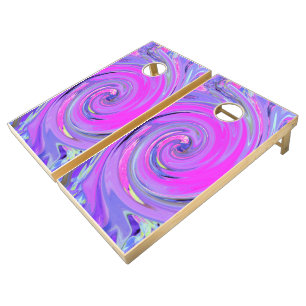 Colorful Hot Pink and Purple Boho Hippie Swirl Cor Cornhole Set