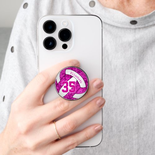 colorful hot pink girly volleyball w custom name PopSocket