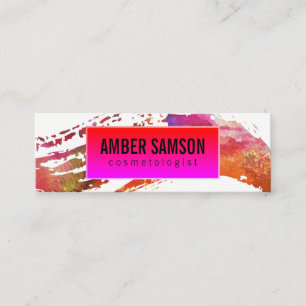 Colorful Hot Pink Label Watercolor Paint Brushed Mini Business Card