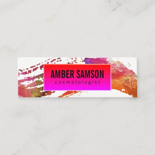 Colorful Hot Pink Label Watercolor Paint Brushed Mini Business Card