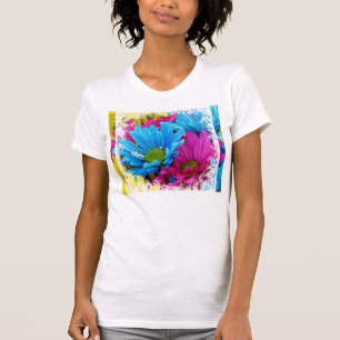 Colorful Hot Pink Teal Blue Daisies Flowers T-Shirt