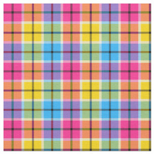 Colorful Hot Pink, Yellow and Blue Plaid Fabric