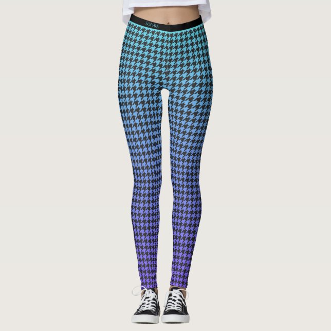 Colorful Houndstooth-Blue Purple Gradient- Leggings (Front)