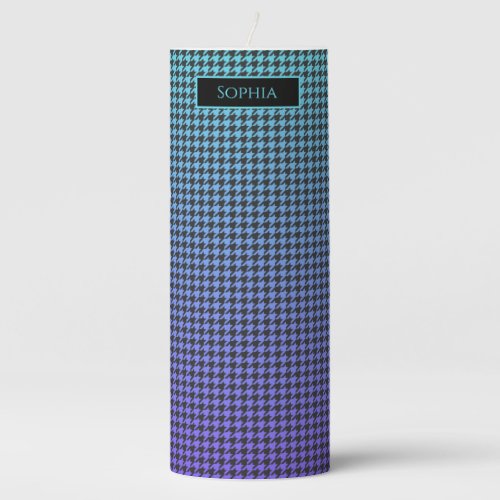 Colorful Houndstooth_Blue Purple Gradient_ Pillar Candle