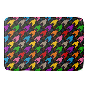 Colorful Houndstooth Pattern Black Bath Mat