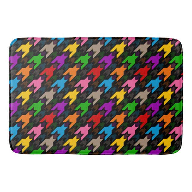 Colorful Houndstooth Pattern Black  Bath Mat (Front)