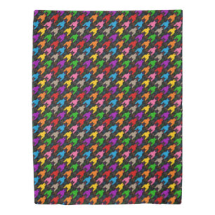 Colorful Houndstooth Pattern Black Duvet Cover