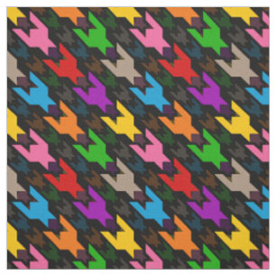 Colorful Houndstooth Pattern Black  Fabric