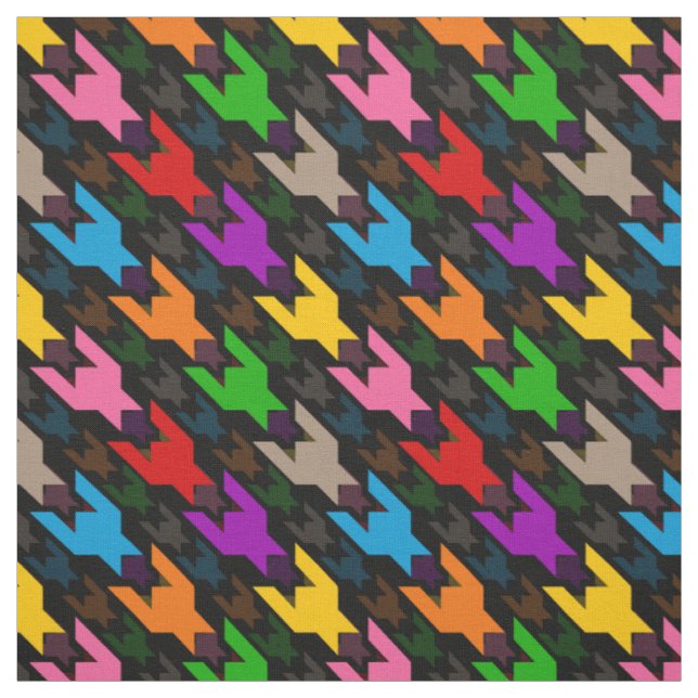 Colorful Houndstooth Pattern Black  Fabric (Swatch)