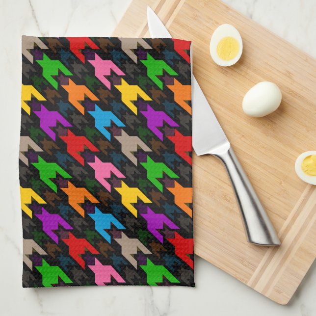 Colorful Houndstooth Pattern Black  Kitchen Towel (Quarter Fold)
