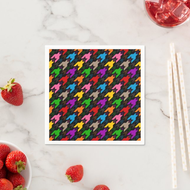 Colorful Houndstooth Pattern Black  Napkins (Insitu)