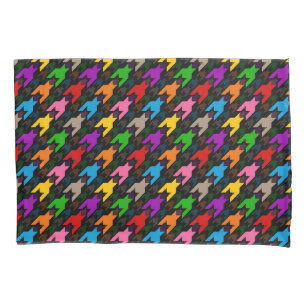 Colorful Houndstooth Pattern Black Pillow Case