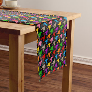 Colorful Houndstooth Pattern Black  Short Table Runner