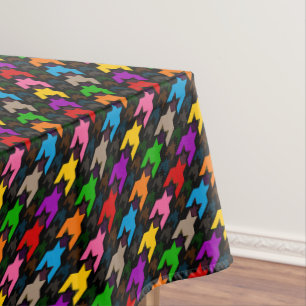 Colorful Houndstooth Pattern Black Tablecloth