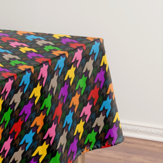 Colorful Houndstooth Pattern Black  Tablecloth (In Situ)