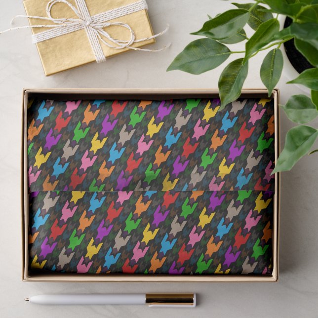 Colorful Houndstooth Pattern Black  Tissue Paper (Gift)