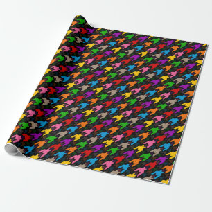 Colorful Houndstooth Pattern Black Wrapping Paper