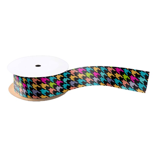 Colorful Houndstooth pattern Satin Ribbon (Spool)
