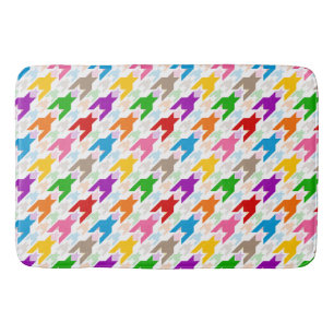 Colorful Houndstooth Pattern White Bath Mat
