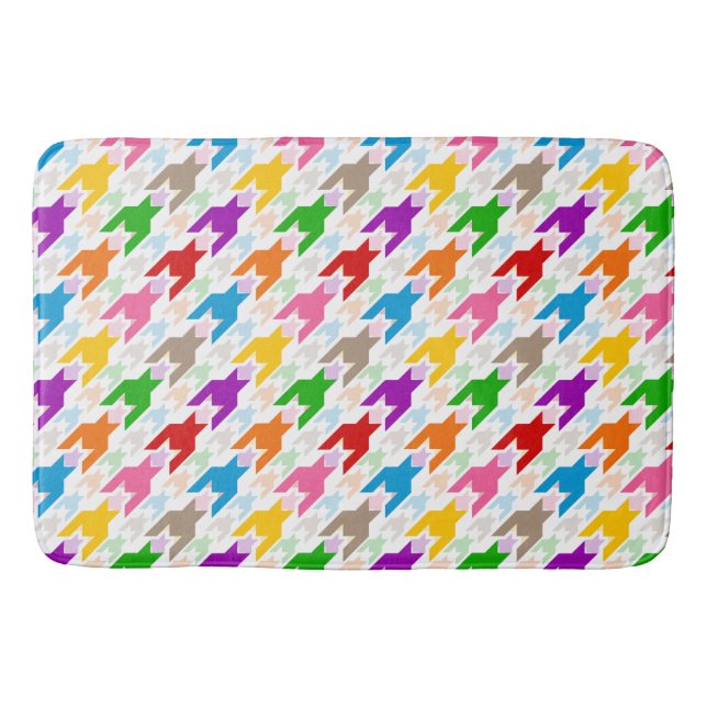 Colorful Houndstooth Pattern White  Bath Mat (Front)