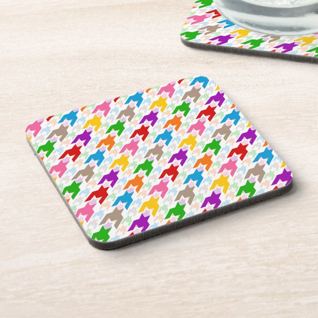 Colorful Houndstooth Pattern White  Beverage Coaster (Left Side)