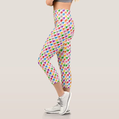 Colorful Houndstooth Pattern White Capri Leggings