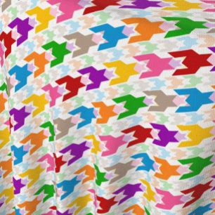 Colorful Houndstooth Pattern White  Fabric