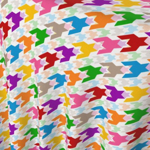 Colorful Houndstooth Pattern White  Fabric