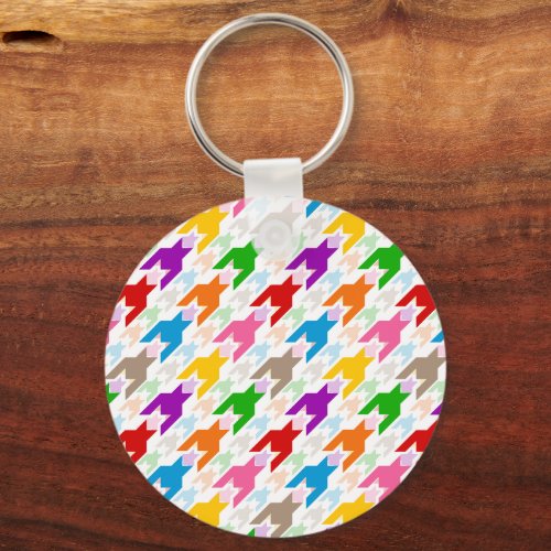 Colorful Houndstooth Pattern White Keychain