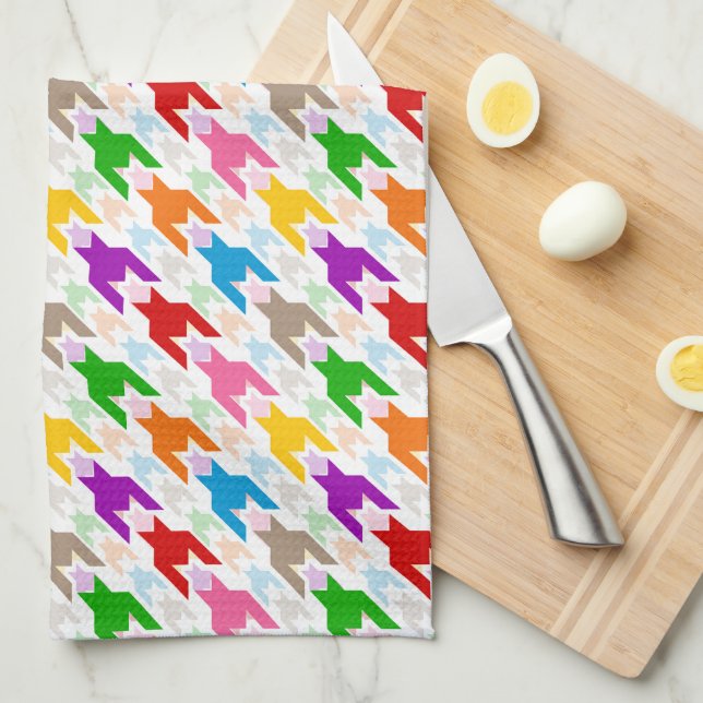 Colorful Houndstooth Pattern White  Kitchen Towel (Quarter Fold)
