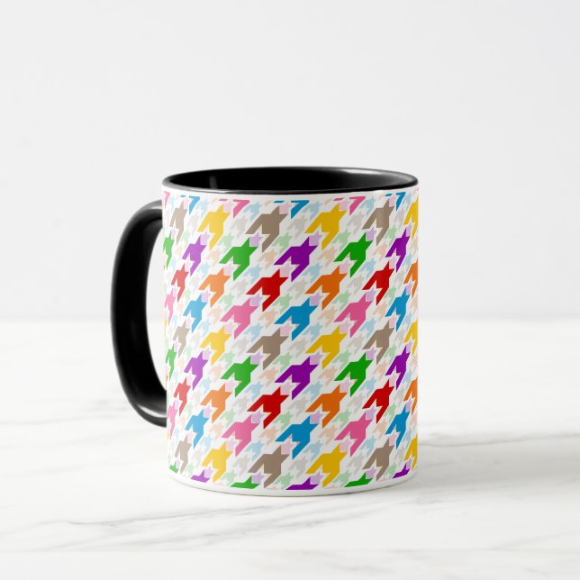 Colorful Houndstooth Pattern White  Mug (Front Left)