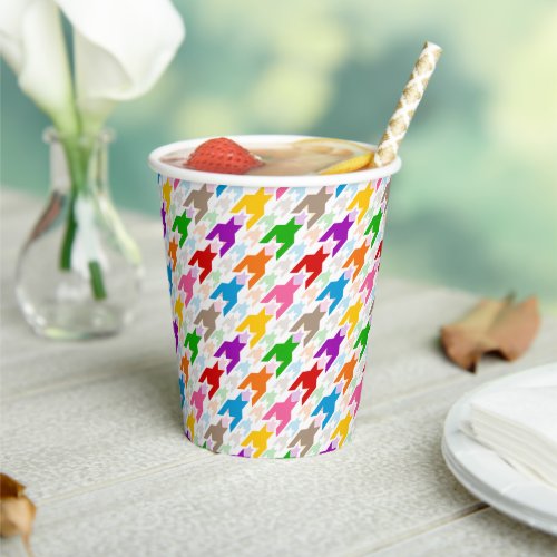 Colorful Houndstooth Pattern White Paper Cups