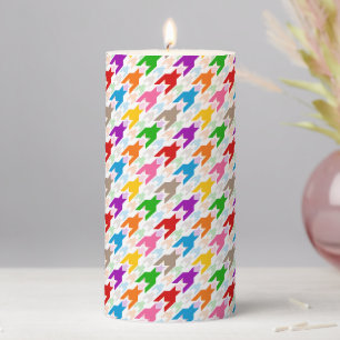 Colorful Houndstooth Pattern White Pillar Candle