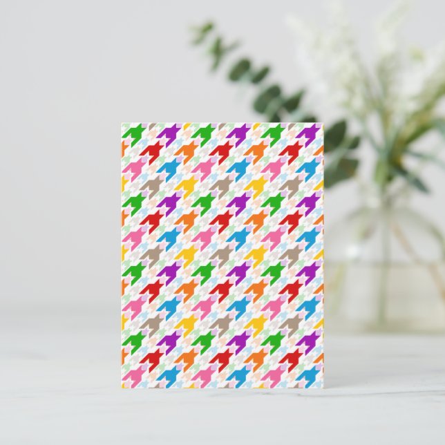 Colorful Houndstooth Pattern White  Postcard (Standing Front)