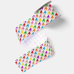 Colorful Houndstooth Pattern White Satin Ribbon