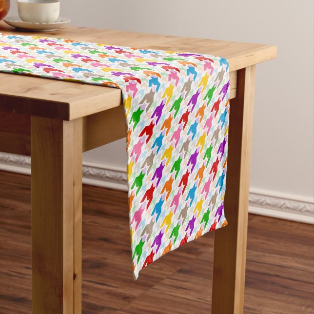 Colorful Houndstooth Pattern White  Short Table Runner (In Situ)