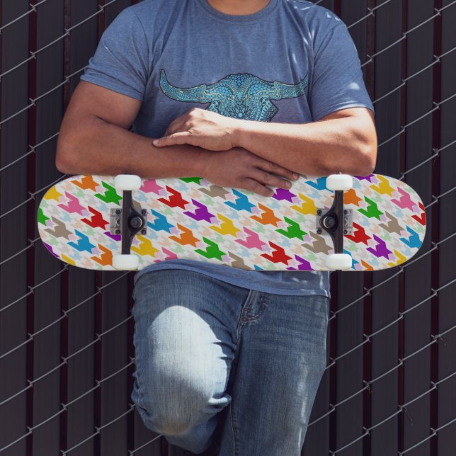 Colorful Houndstooth Pattern White  Skateboard (Outdoor 3)