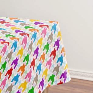 Colorful Houndstooth Pattern White  Tablecloth