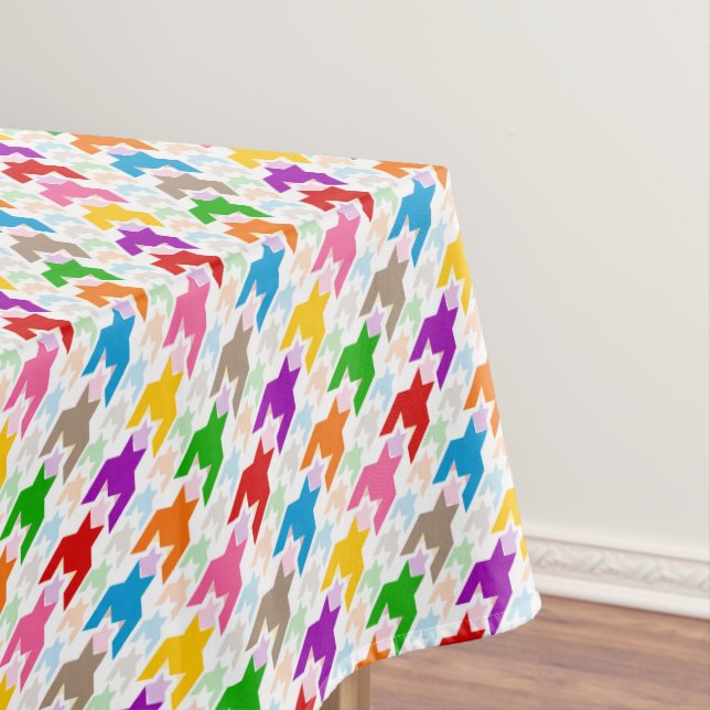 Colorful Houndstooth Pattern White  Tablecloth (In Situ)