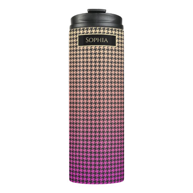 Colorful Houndstooth-Pink to Yellow Gradient- Thermal Tumbler (Front)