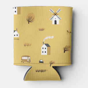 Colorful house, trees, horses landscape can cooler