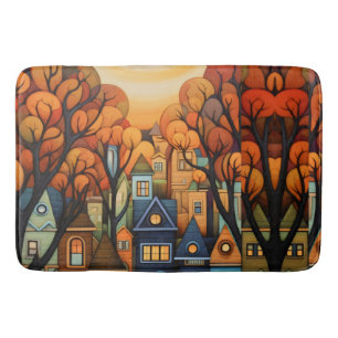 Colorful houses and trees in the fall bath mat