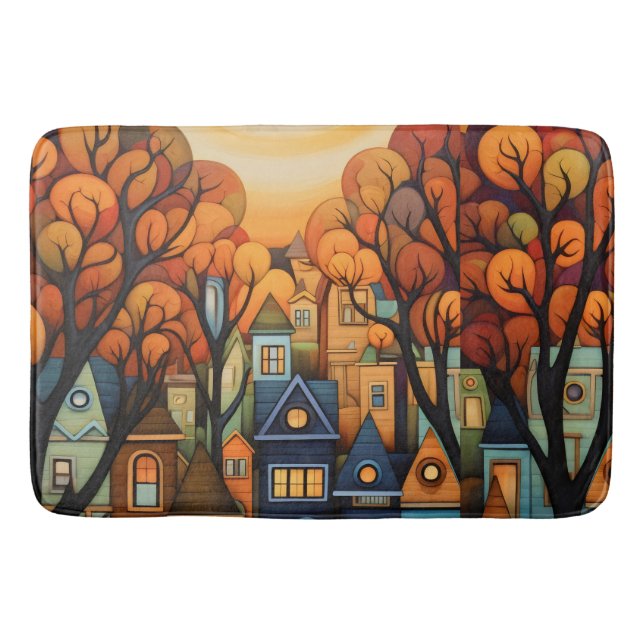 Colorful houses and trees in the fall bath mat (Front)