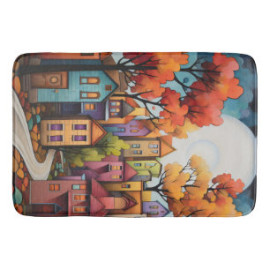 Colorful houses and trees in the fall bath mat
