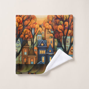 Colorful houses and trees in the fall bath towel set