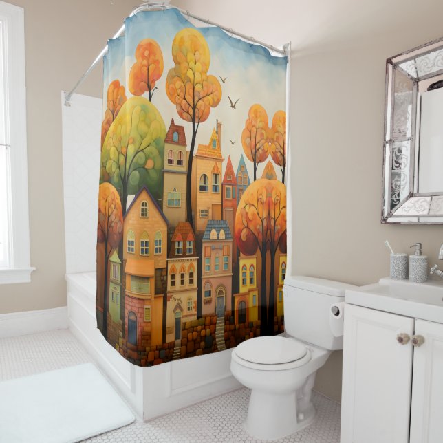 Colorful houses and trees in the fall shower curtain (In Situ)